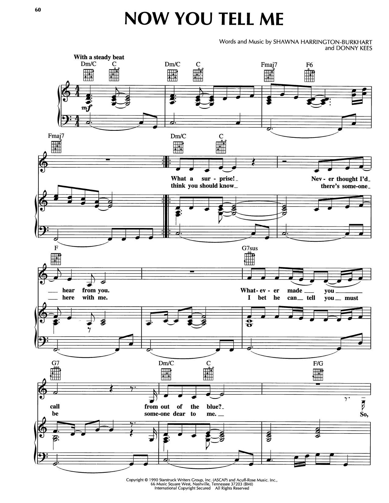 Reba McEntire Now You Tell Me Sheet Music Notes & Chords for Piano, Vocal & Guitar Chords (Right-Hand Melody) - Download or Print PDF