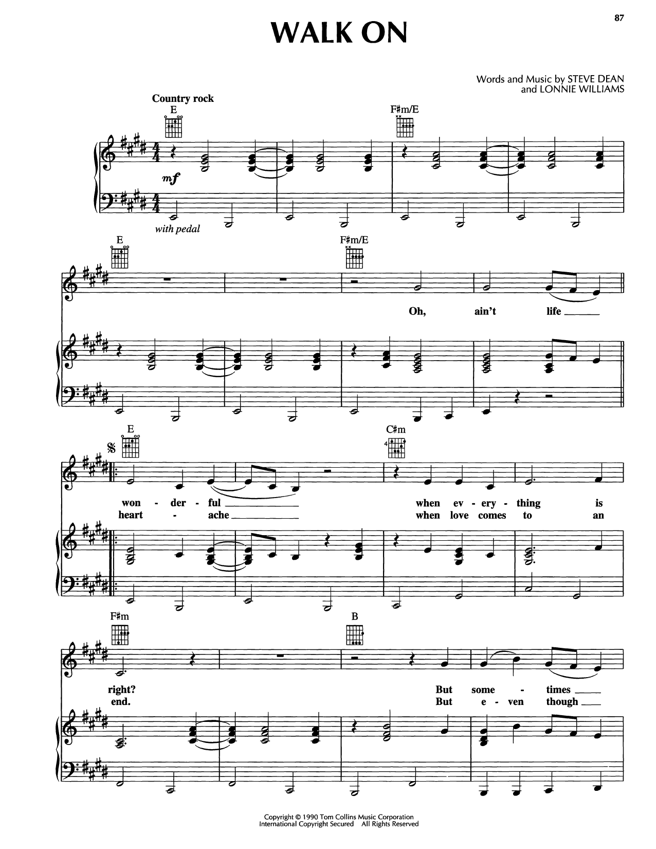 Reba McEntire Walk On Sheet Music Notes & Chords for Piano, Vocal & Guitar Chords (Right-Hand Melody) - Download or Print PDF