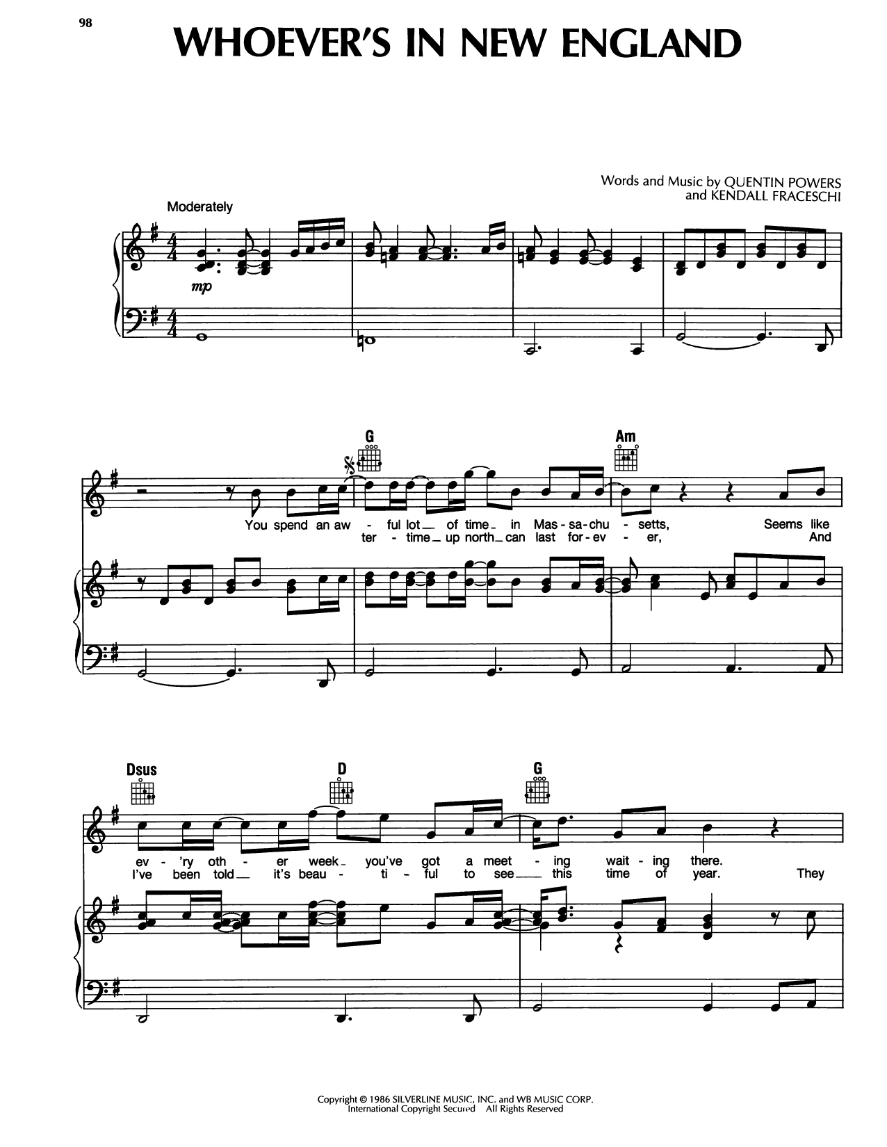 Reba McEntire Whoever's In New England Sheet Music Notes & Chords for Piano, Vocal & Guitar Chords (Right-Hand Melody) - Download or Print PDF