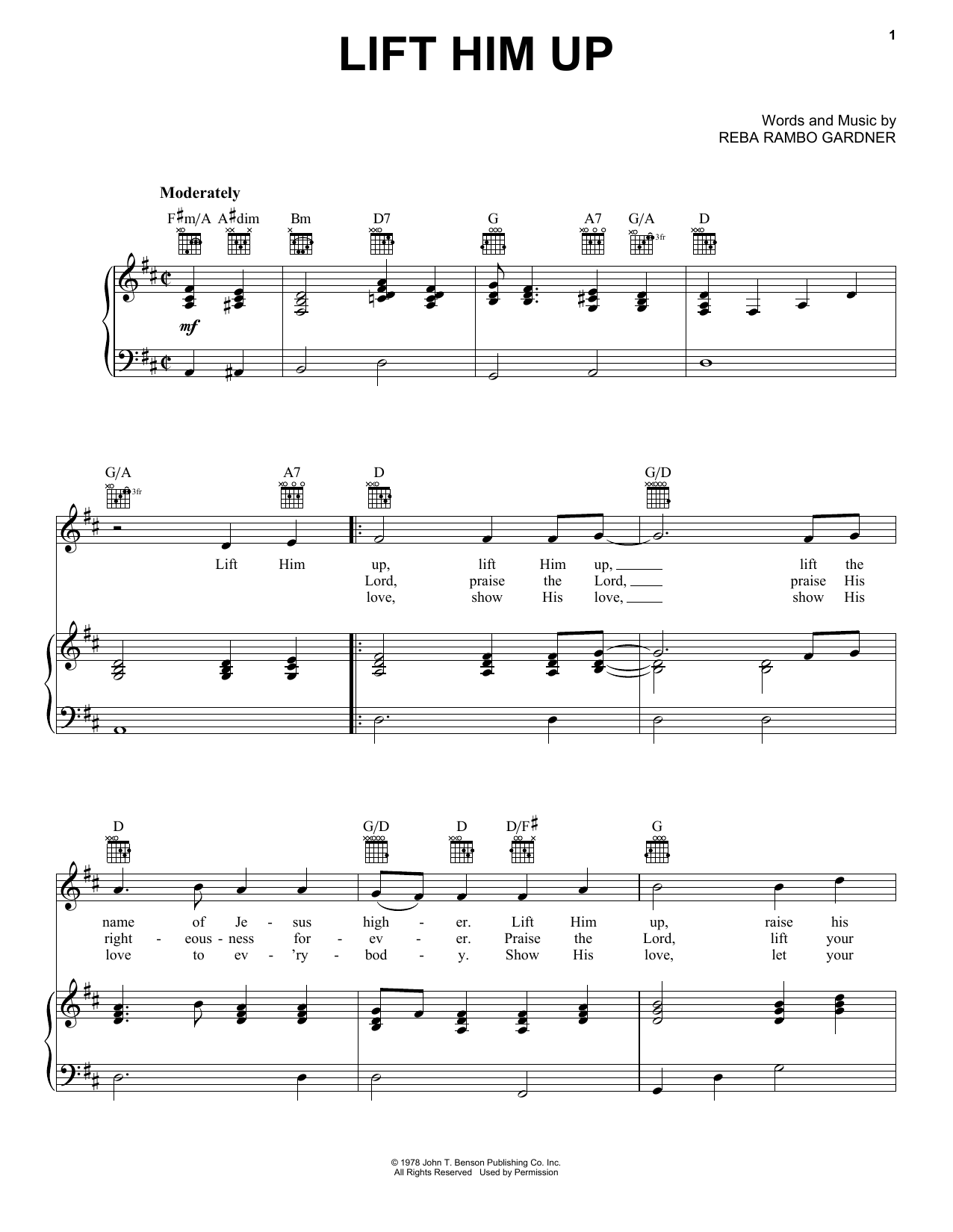 Reba Rambo Gardner Lift Him Up Sheet Music Notes & Chords for Easy Piano - Download or Print PDF