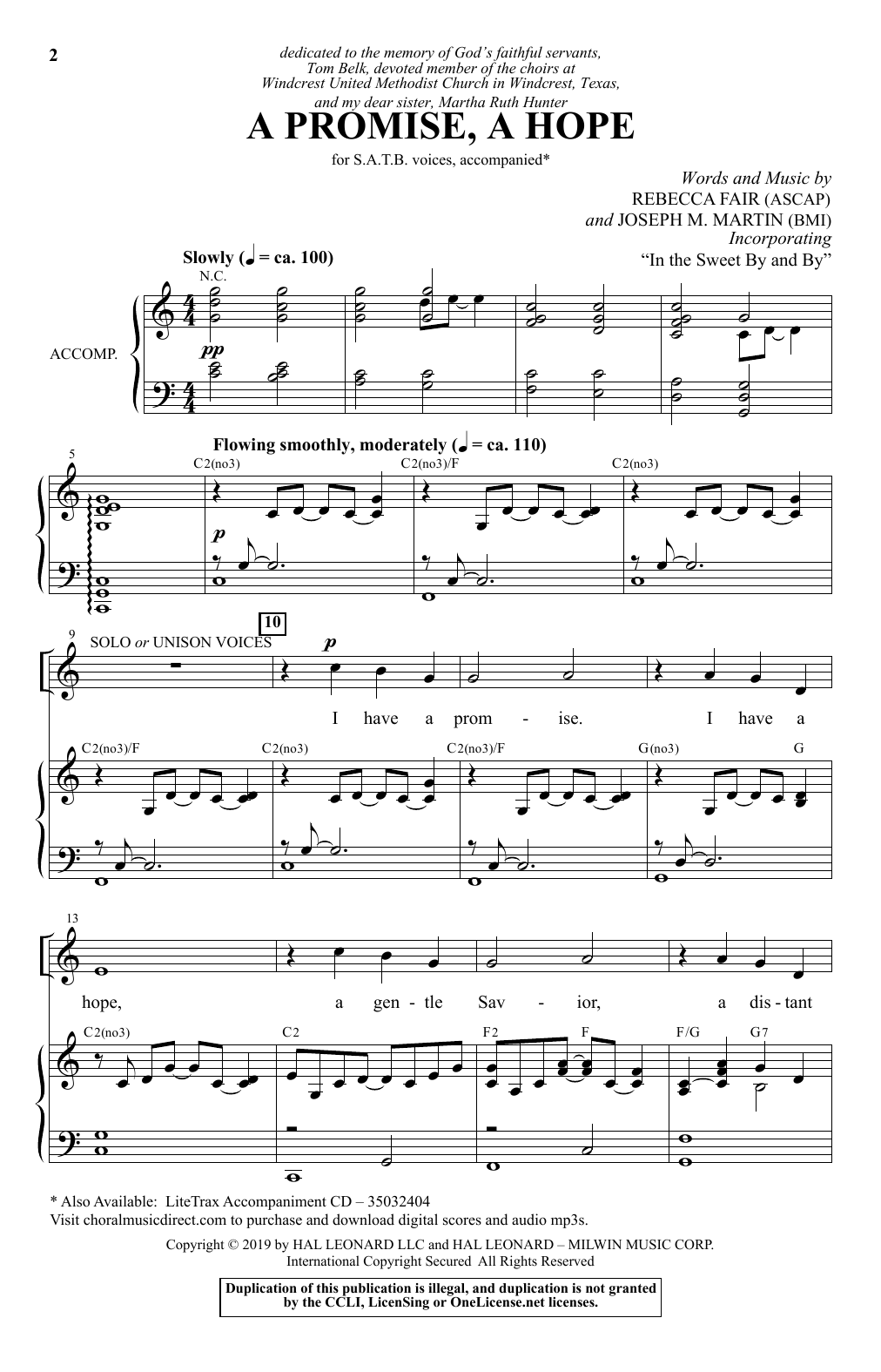 Rebecca Fair & Joseph M. Martin A Promise, A Hope Sheet Music Notes & Chords for SATB Choir - Download or Print PDF