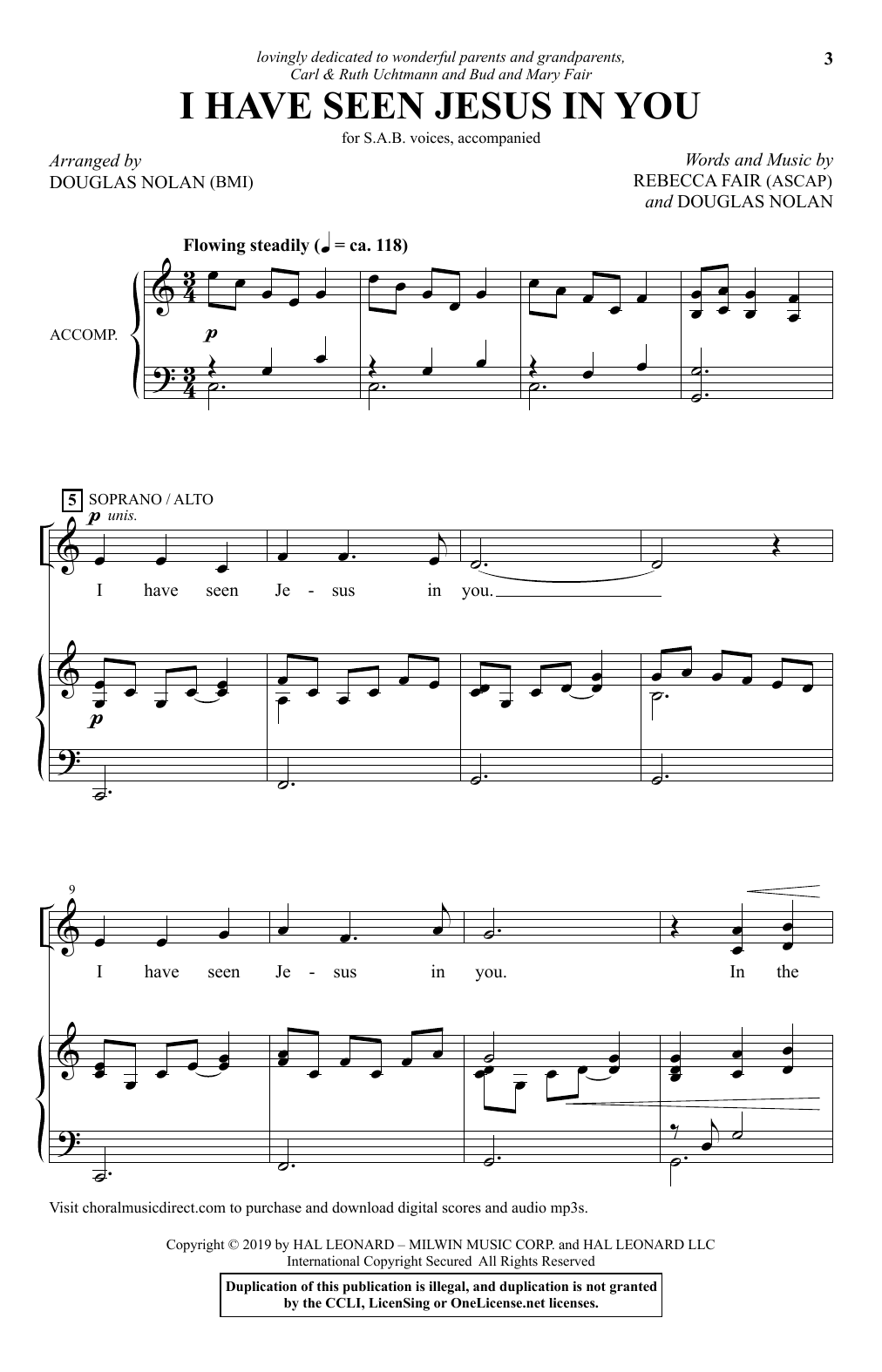 Rebecca Fair I Have Seen Jesus In You (arr. Douglas Nolan) Sheet Music Notes & Chords for SAB Choir - Download or Print PDF