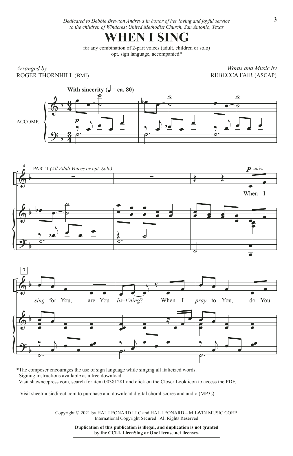 Rebecca Fair When I Sing (arr. Roger Thornhill) Sheet Music Notes & Chords for 2-Part Choir - Download or Print PDF
