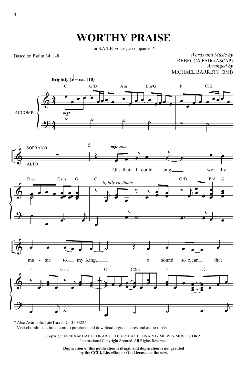 Rebecca Fair Worthy Praise (arr. Michael Barrett) Sheet Music Notes & Chords for SATB Choir - Download or Print PDF