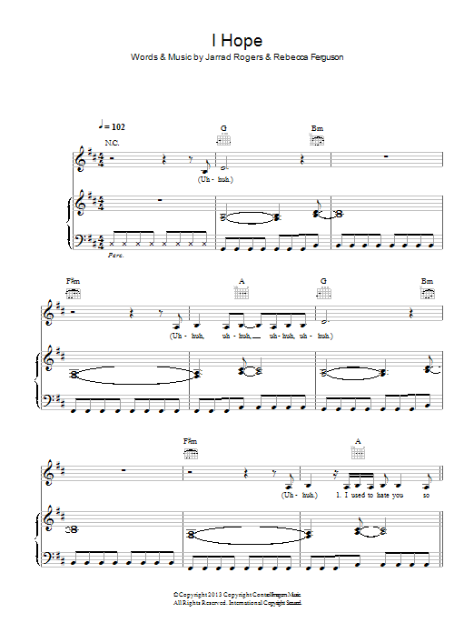Rebecca Ferguson I Hope Sheet Music Notes & Chords for Piano, Vocal & Guitar (Right-Hand Melody) - Download or Print PDF Rebecca Ferguson I Hope Sheet Music Notes & Chords for Piano, Vocal & Guitar (Right-Hand Melody) - Download or Print PDF
