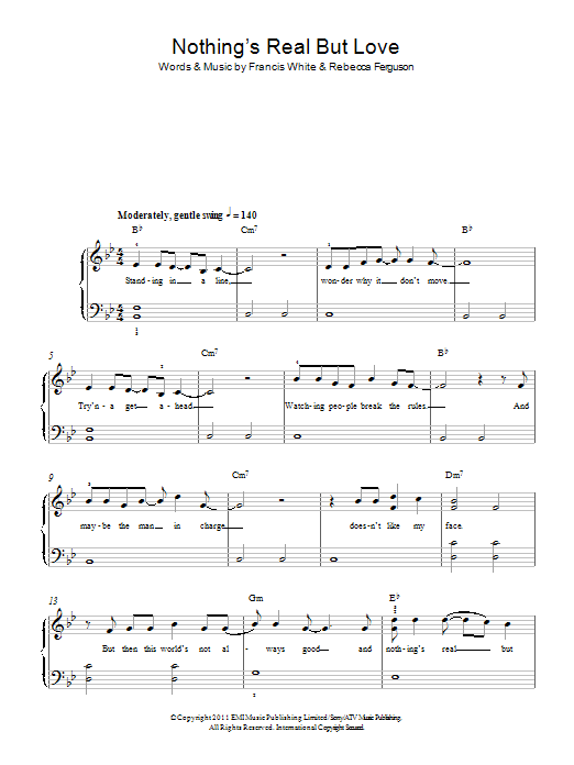 Rebecca Ferguson Nothing's Real But Love Sheet Music Notes & Chords for Beginner Piano - Download or Print PDF