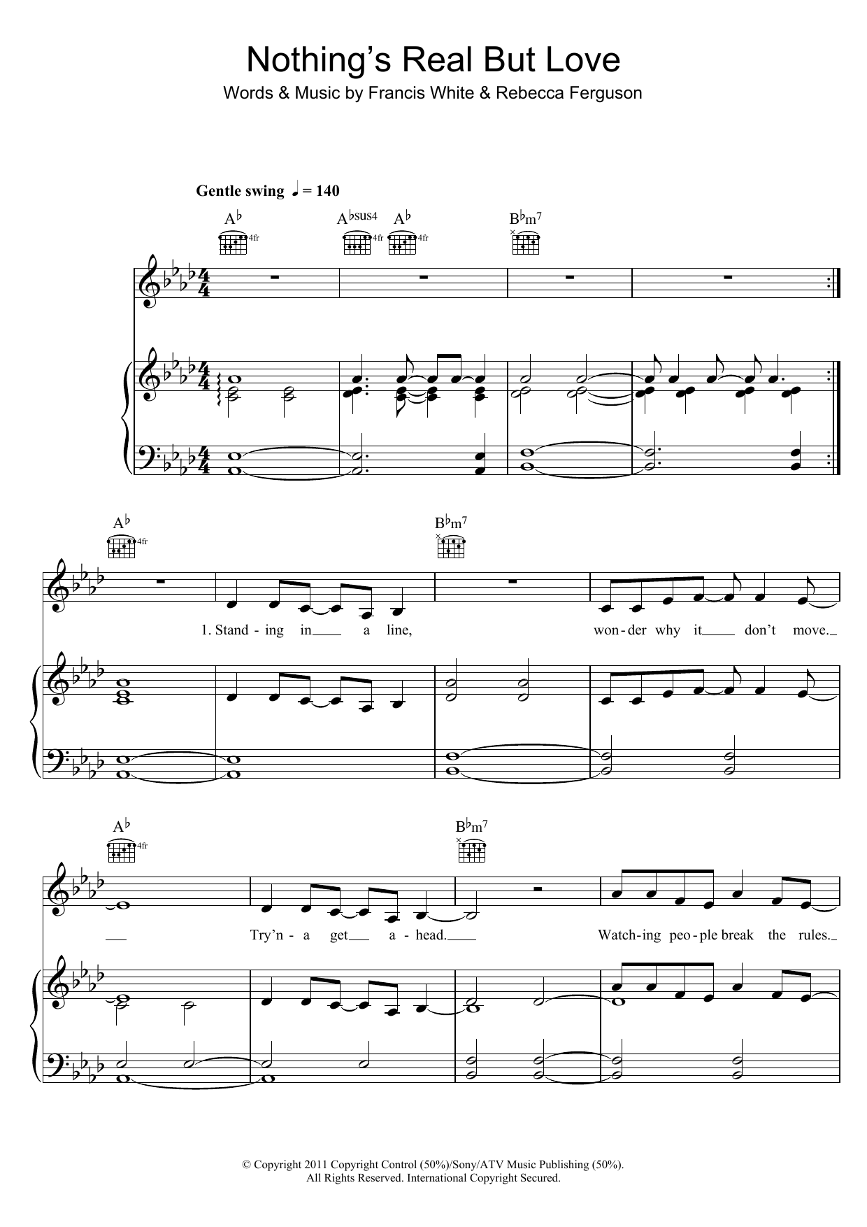 Rebecca Ferguson Nothing's Real But Love Sheet Music Notes & Chords for Piano, Vocal & Guitar (Right-Hand Melody) - Download or Print PDF
