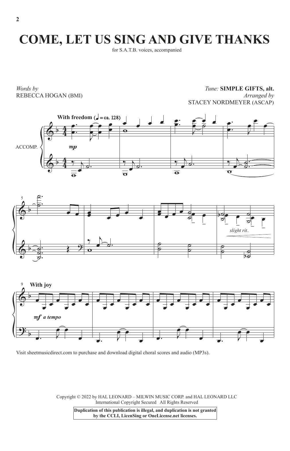 Rebecca Hogan Come, Let Us Sing And Give Thanks (arr. Stacey Nordmeyer) Sheet Music Notes & Chords for SATB Choir - Download or Print PDF