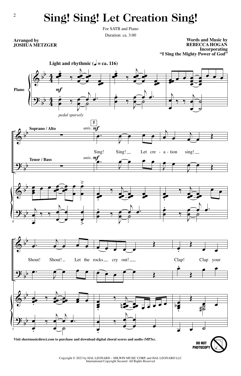 Rebecca Hogan Sing! Sing! Let Creation Sing! (arr. Joshua Metzger) Sheet Music Notes & Chords for SATB Choir - Download or Print PDF