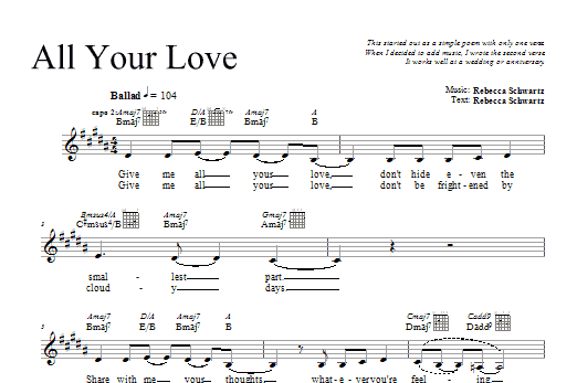 Rebecca Schwartz All Your Love Sheet Music Notes & Chords for Melody Line, Lyrics & Chords - Download or Print PDF