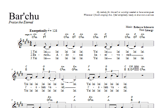 Rebecca Schwartz Bar'chu Sheet Music Notes & Chords for Melody Line, Lyrics & Chords - Download or Print PDF