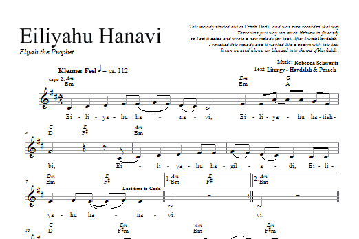 Rebecca Schwartz Eiliyahu Hanavi Sheet Music Notes & Chords for Melody Line, Lyrics & Chords - Download or Print PDF