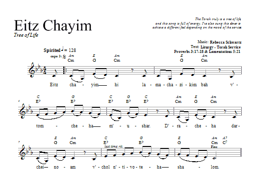 Rebecca Schwartz Eitz Chayim Sheet Music Notes & Chords for Melody Line, Lyrics & Chords - Download or Print PDF