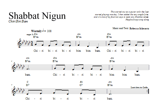 Rebecca Schwartz Shabbat Nigun Sheet Music Notes & Chords for Melody Line, Lyrics & Chords - Download or Print PDF