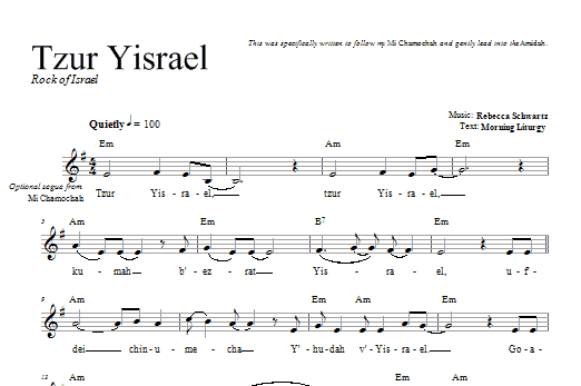 Rebecca Schwartz Tzur Yisrael Sheet Music Notes & Chords for Melody Line, Lyrics & Chords - Download or Print PDF