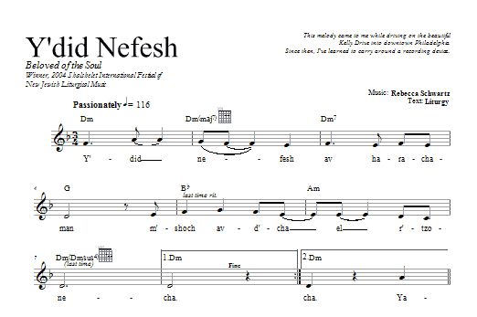 Rebecca Schwartz Y'did Nefesh Sheet Music Notes & Chords for Melody Line, Lyrics & Chords - Download or Print PDF