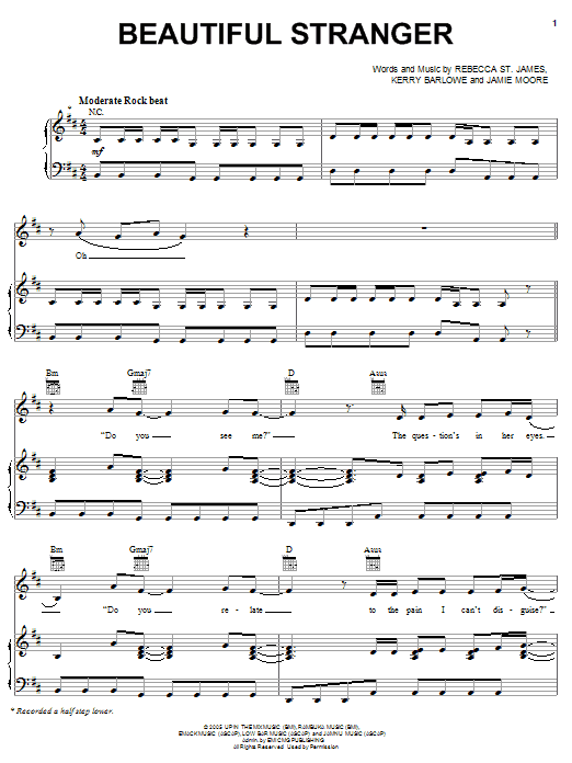 Rebecca St. James Beautiful Stranger Sheet Music Notes & Chords for Piano, Vocal & Guitar (Right-Hand Melody) - Download or Print PDF Rebecca St. James Beautiful Stranger Sheet Music Notes & Chords for Piano, Vocal & Guitar (Right-Hand Melody) - Download or Print PDF
