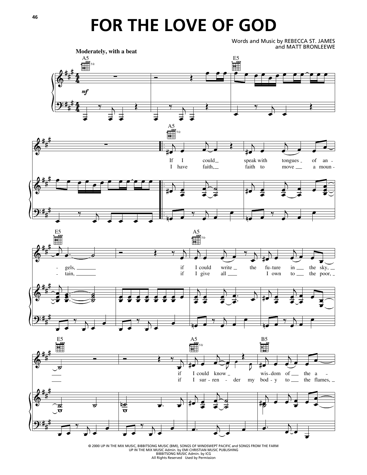 Rebecca St. James For The Love Of God Sheet Music Notes & Chords for Piano, Vocal & Guitar Chords (Right-Hand Melody) - Download or Print PDF