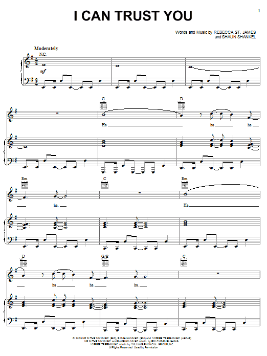 Rebecca St. James I Can Trust You Sheet Music Notes & Chords for Piano, Vocal & Guitar (Right-Hand Melody) - Download or Print PDF Rebecca St. James I Can Trust You Sheet Music Notes & Chords for Piano, Vocal & Guitar (Right-Hand Melody) - Download or Print PDF