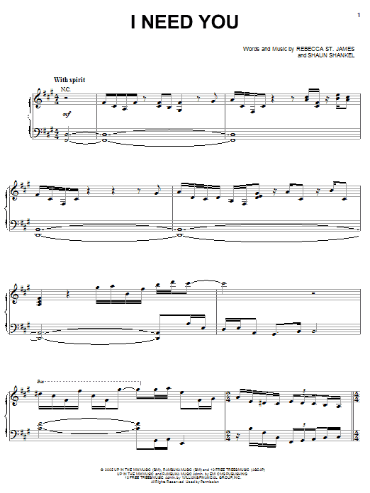 Rebecca St. James I Need You Sheet Music Notes & Chords for Piano, Vocal & Guitar (Right-Hand Melody) - Download or Print PDF Rebecca St. James I Need You Sheet Music Notes & Chords for Piano, Vocal & Guitar (Right-Hand Melody) - Download or Print PDF