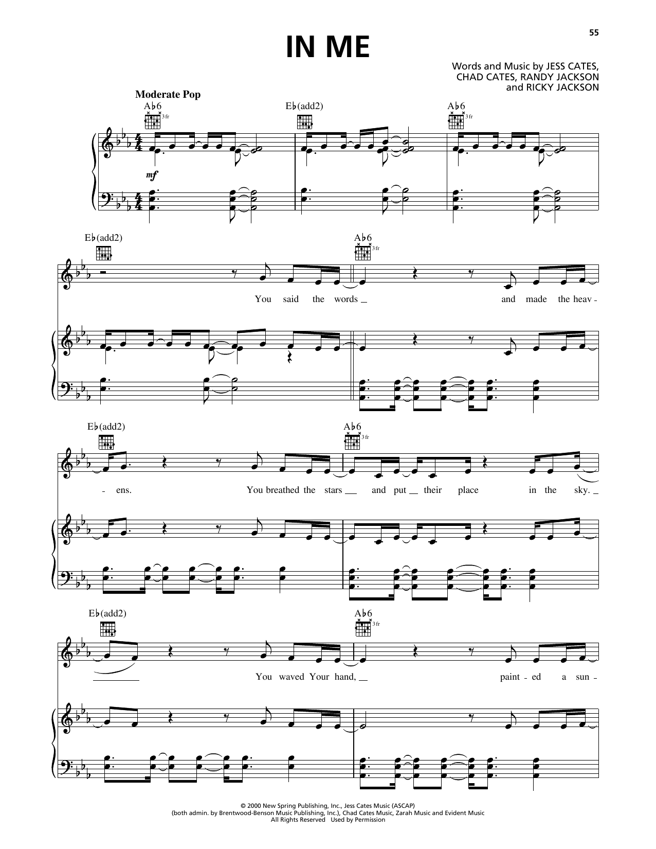 Rebecca St. James In Me Sheet Music Notes & Chords for Piano, Vocal & Guitar Chords (Right-Hand Melody) - Download or Print PDF