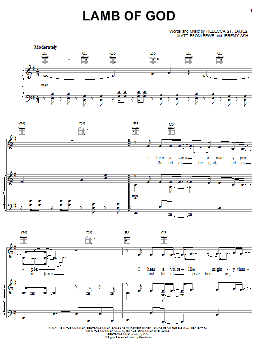 Rebecca St. James Lamb Of God Sheet Music Notes & Chords for Melody Line, Lyrics & Chords - Download or Print PDF