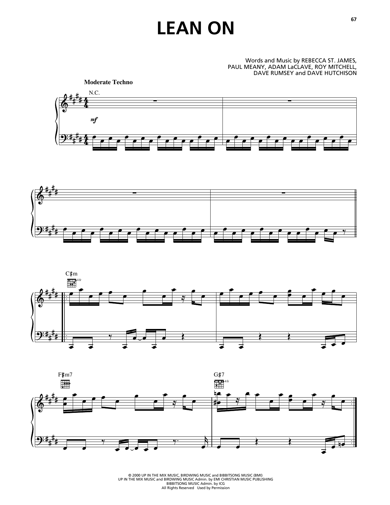Rebecca St. James Lean On Sheet Music Notes & Chords for Piano, Vocal & Guitar Chords (Right-Hand Melody) - Download or Print PDF