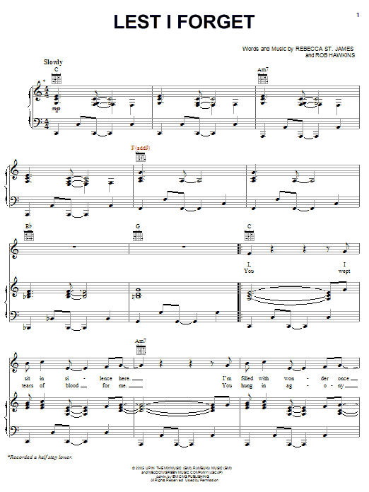 Rebecca St. James Lest I Forget Sheet Music Notes & Chords for Piano, Vocal & Guitar (Right-Hand Melody) - Download or Print PDF Rebecca St. James Lest I Forget Sheet Music Notes & Chords for Piano, Vocal & Guitar (Right-Hand Melody) - Download or Print PDF