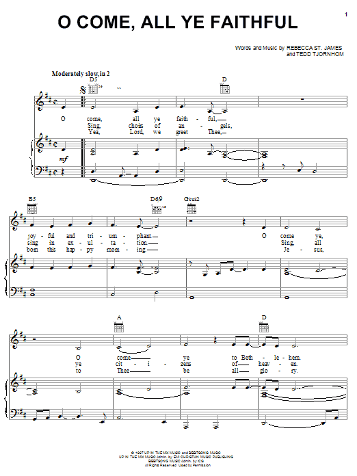 Rebecca St. James O Come, All Ye Faithful Sheet Music Notes & Chords for Piano, Vocal & Guitar (Right-Hand Melody) - Download or Print PDF