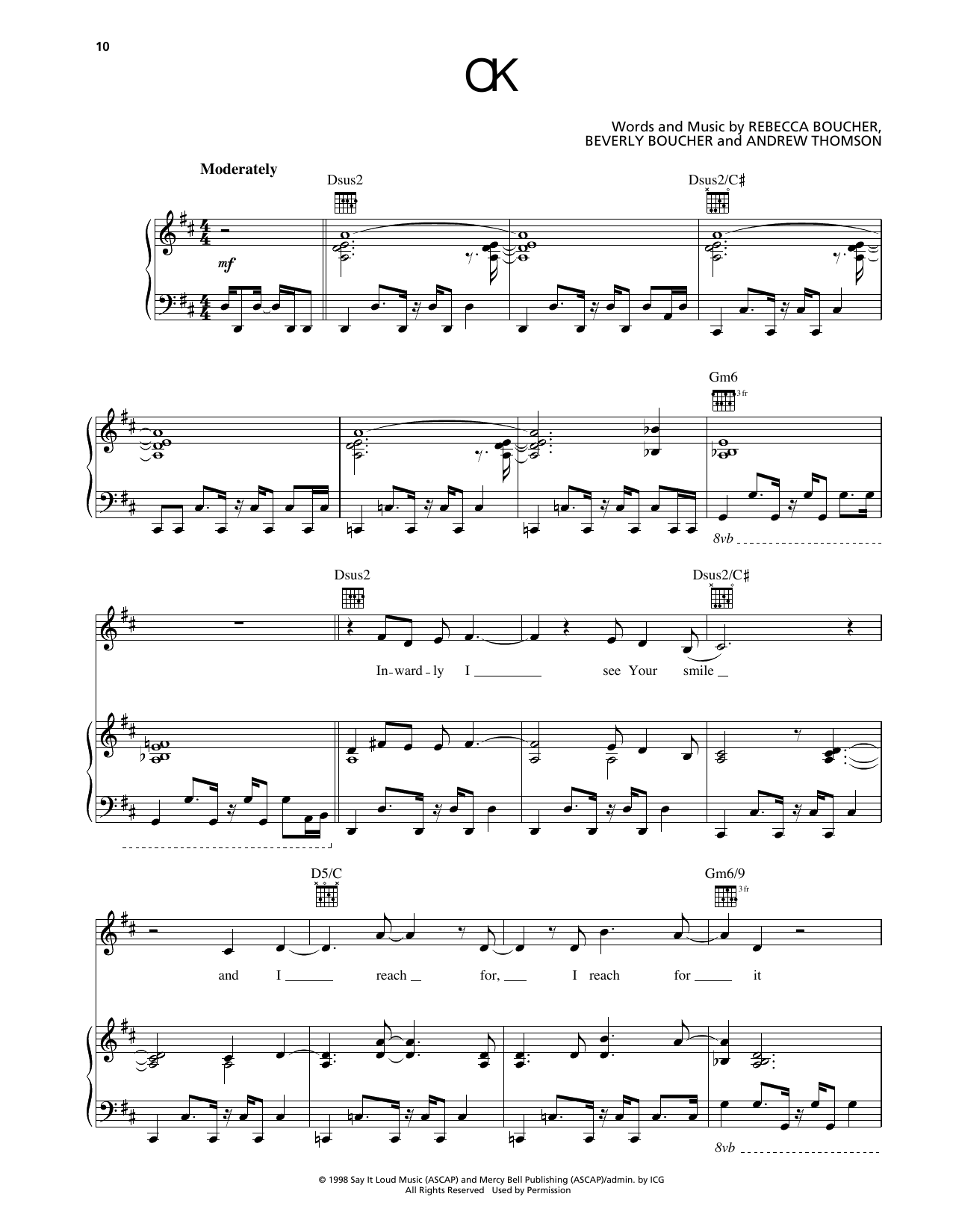 Rebecca St. James OK Sheet Music Notes & Chords for Piano, Vocal & Guitar Chords (Right-Hand Melody) - Download or Print PDF