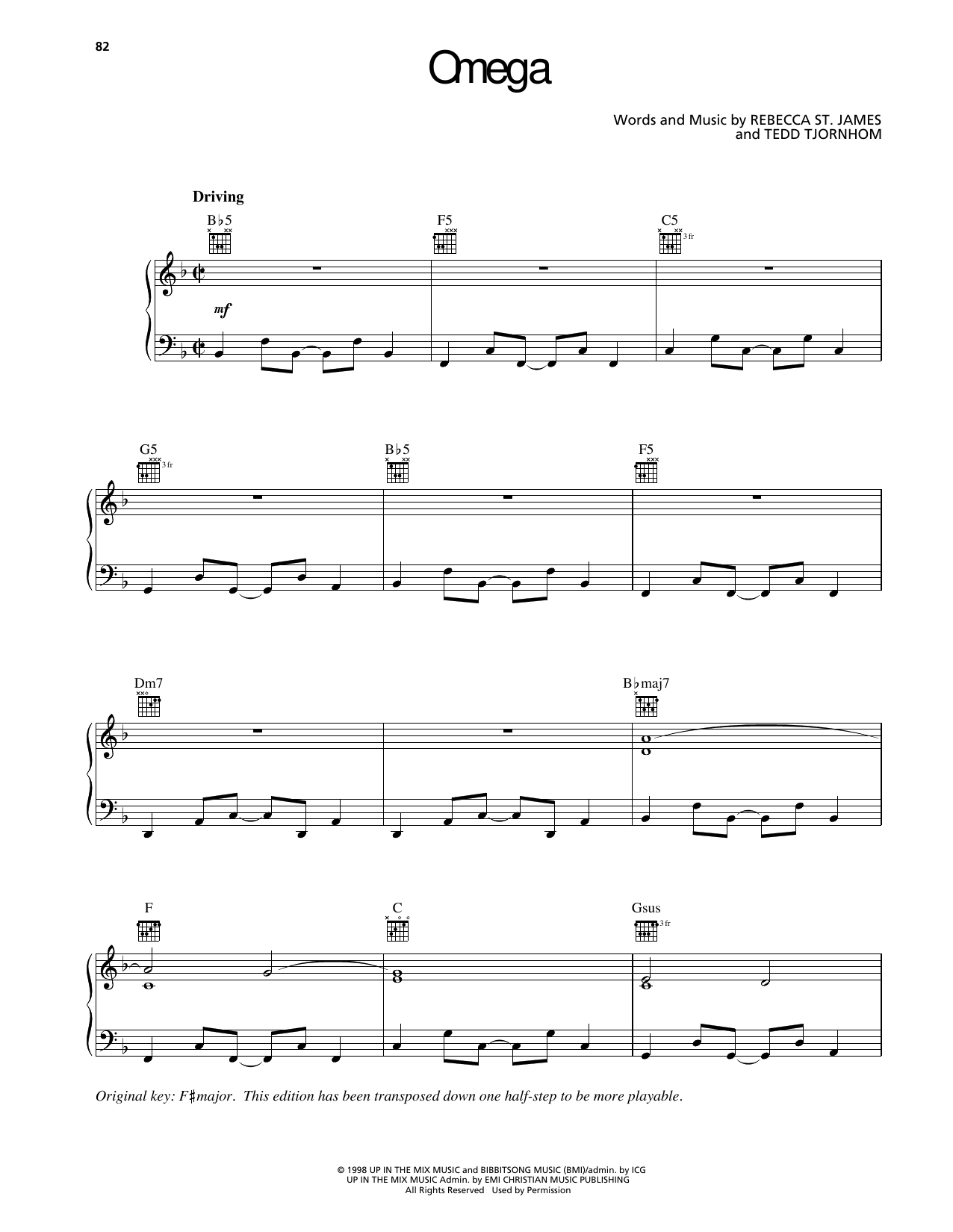 Rebecca St. James Omega Sheet Music Notes & Chords for Piano, Vocal & Guitar Chords (Right-Hand Melody) - Download or Print PDF