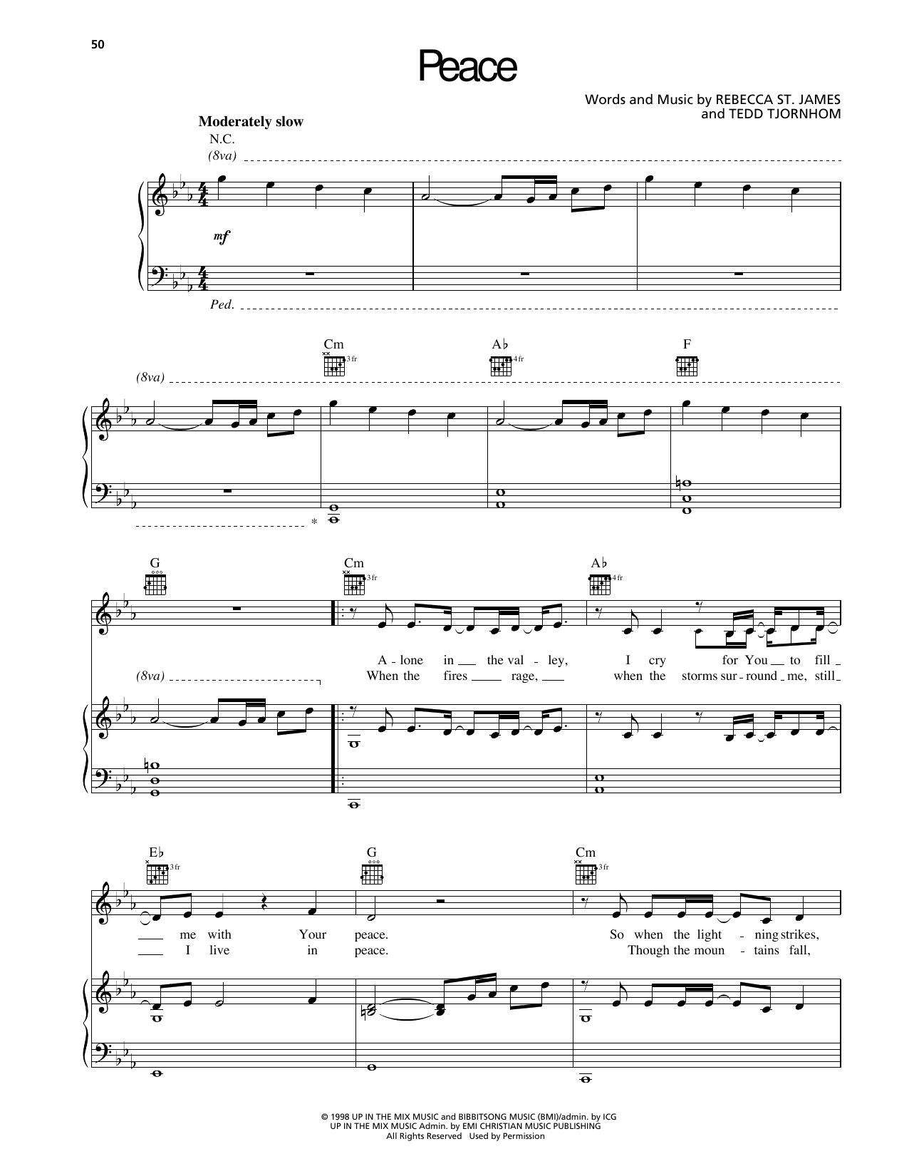 Rebecca St. James Peace Sheet Music Notes & Chords for Piano, Vocal & Guitar Chords (Right-Hand Melody) - Download or Print PDF