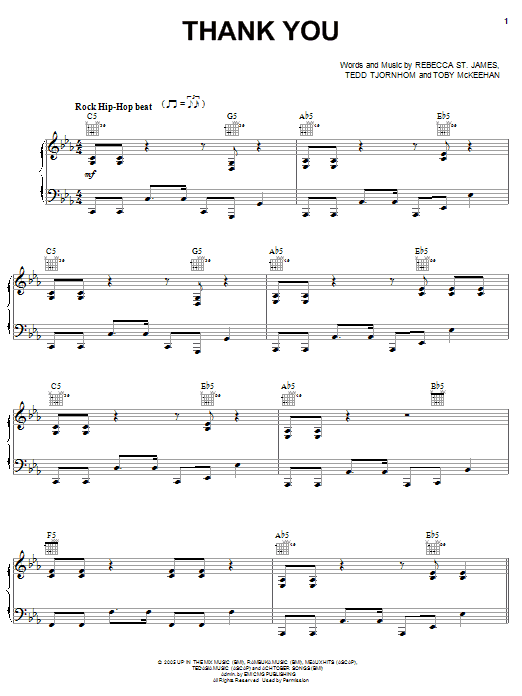 Rebecca St. James Thank You Sheet Music Notes & Chords for Piano, Vocal & Guitar (Right-Hand Melody) - Download or Print PDF Rebecca St. James Thank You Sheet Music Notes & Chords for Piano, Vocal & Guitar (Right-Hand Melody) - Download or Print PDF