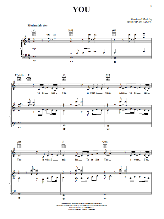 Rebecca St. James You Sheet Music Notes & Chords for Piano, Vocal & Guitar (Right-Hand Melody) - Download or Print PDF Rebecca St. James You Sheet Music Notes & Chords for Piano, Vocal & Guitar (Right-Hand Melody) - Download or Print PDF