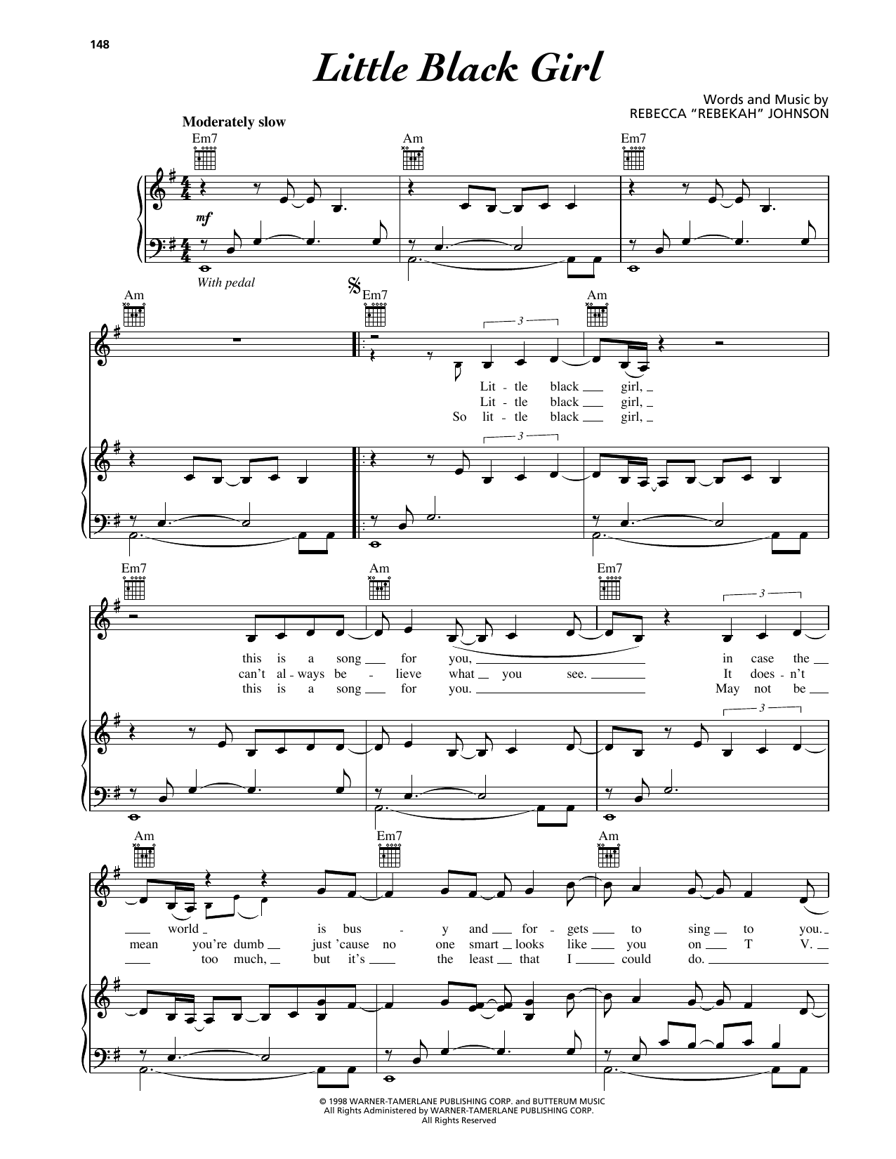 Rebekah Little Black Girl Sheet Music Notes & Chords for Piano, Vocal & Guitar Chords (Right-Hand Melody) - Download or Print PDF