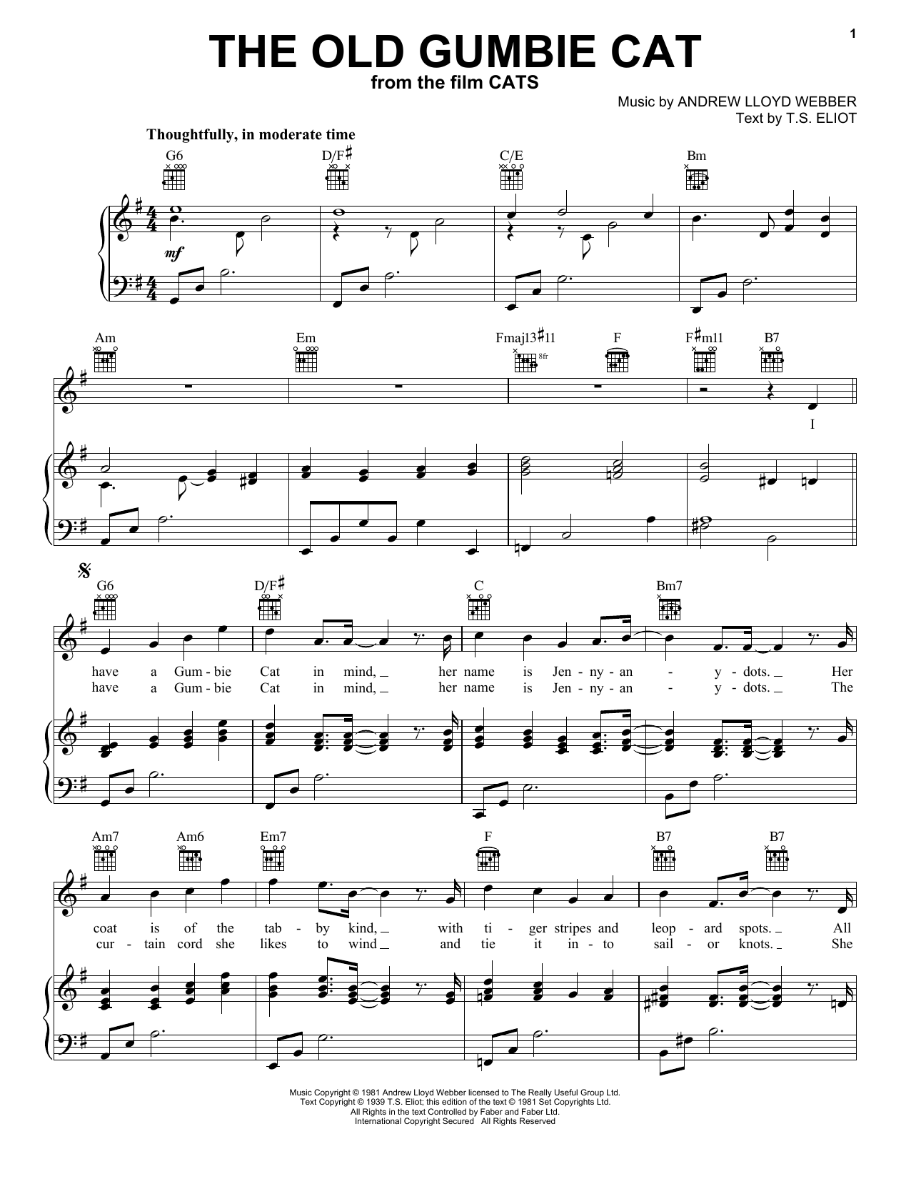 Rebel Wilson and Robbie Fairchild The Old Gumbie Cat (from the Motion Picture Cats) Sheet Music Notes & Chords for Piano, Vocal & Guitar (Right-Hand Melody) - Download or Print PDF
