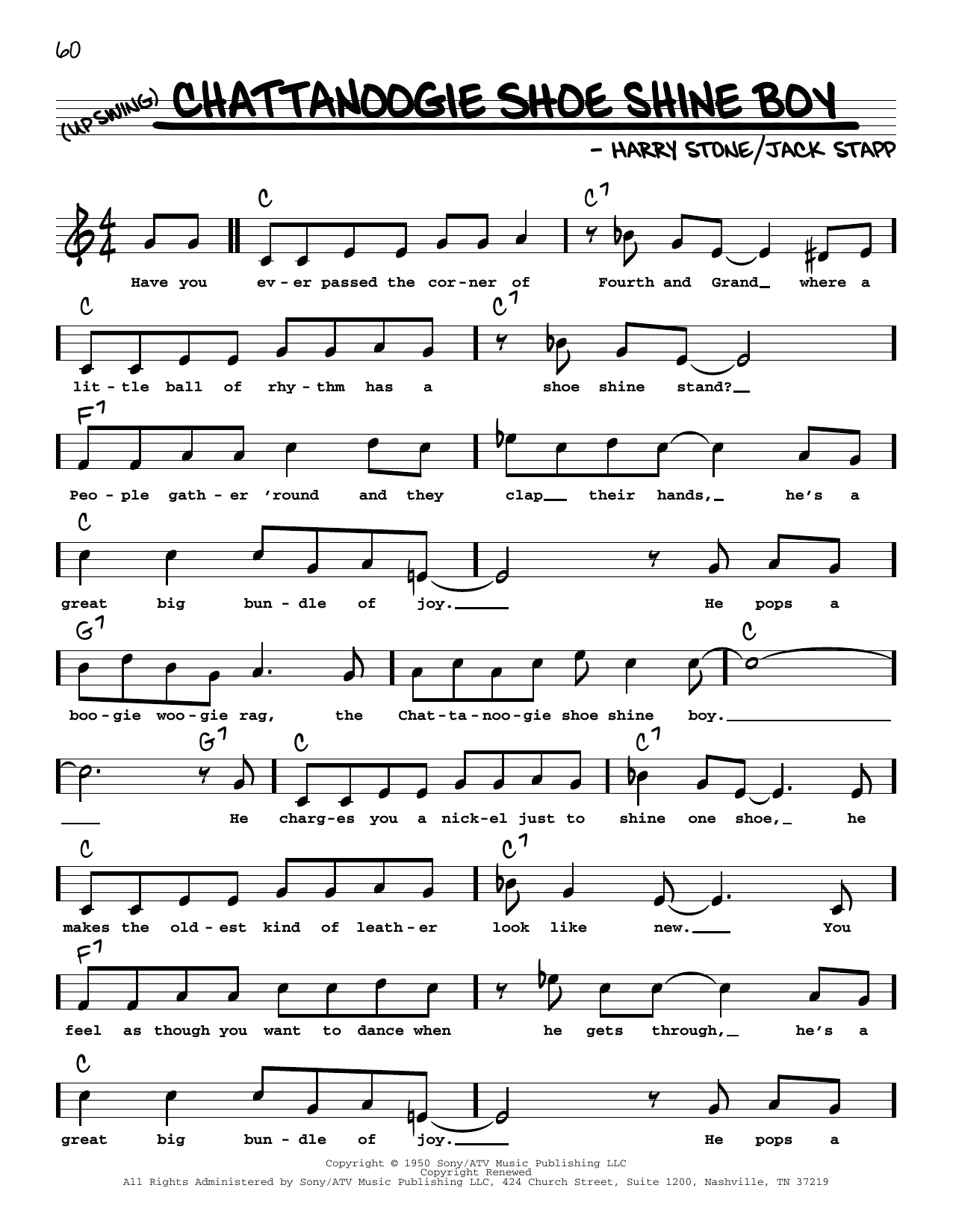 Red Foley Chattanoogie Shoe Shine Boy (High Voice) Sheet Music Notes & Chords for Real Book – Melody, Lyrics & Chords - Download or Print PDF