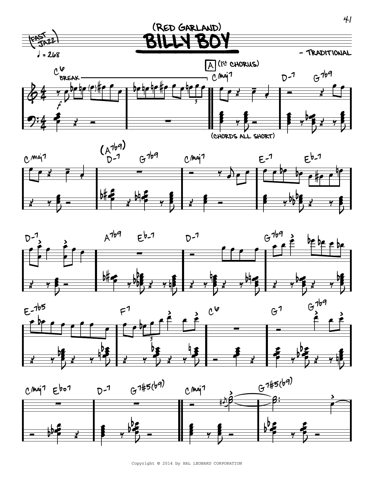 Red Garland Billy Boy (solo only) Sheet Music Notes & Chords for Real Book – Melody & Chords - Download or Print PDF