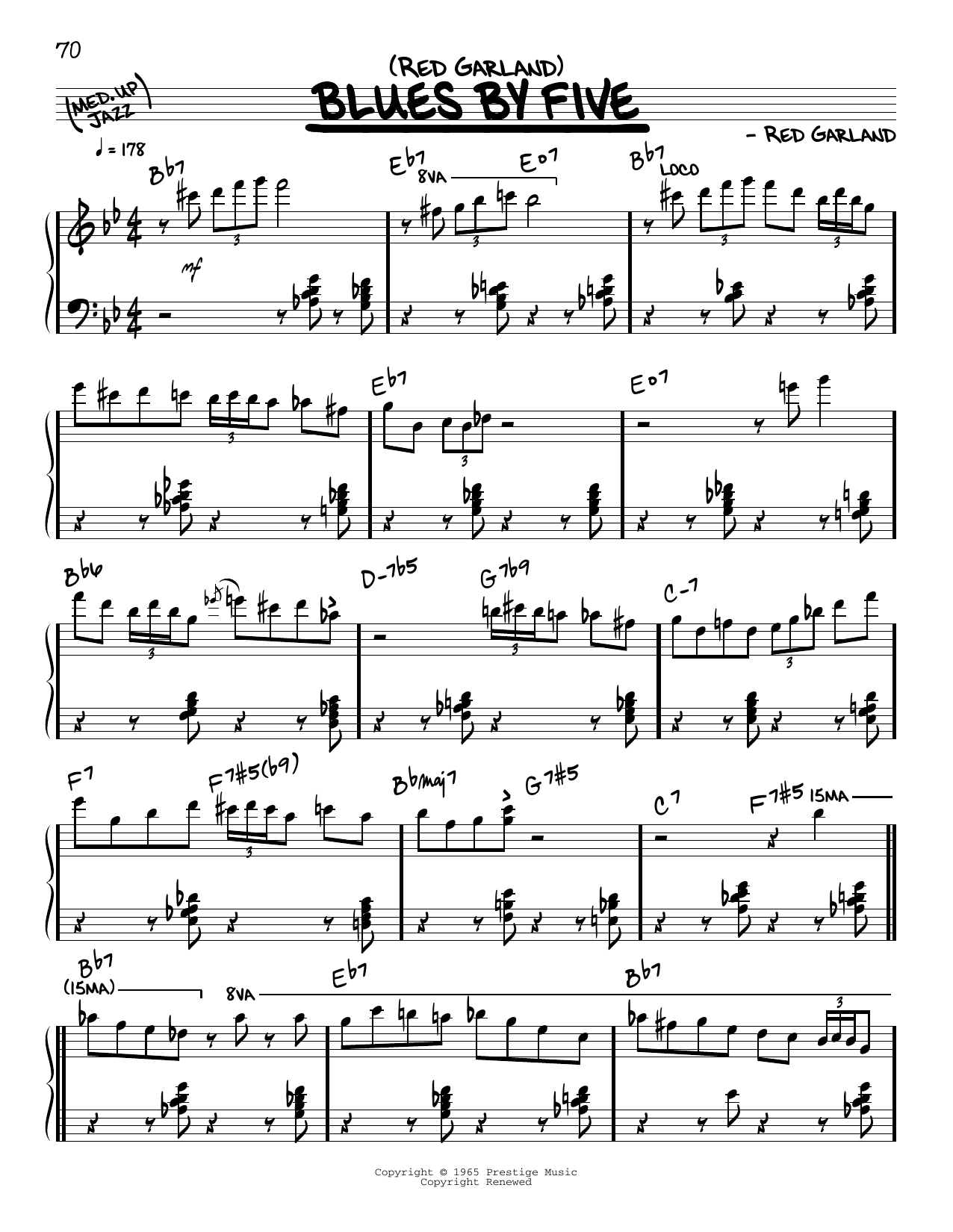 Red Garland Blues By Five (solo only) Sheet Music Notes & Chords for Real Book – Melody & Chords - Download or Print PDF