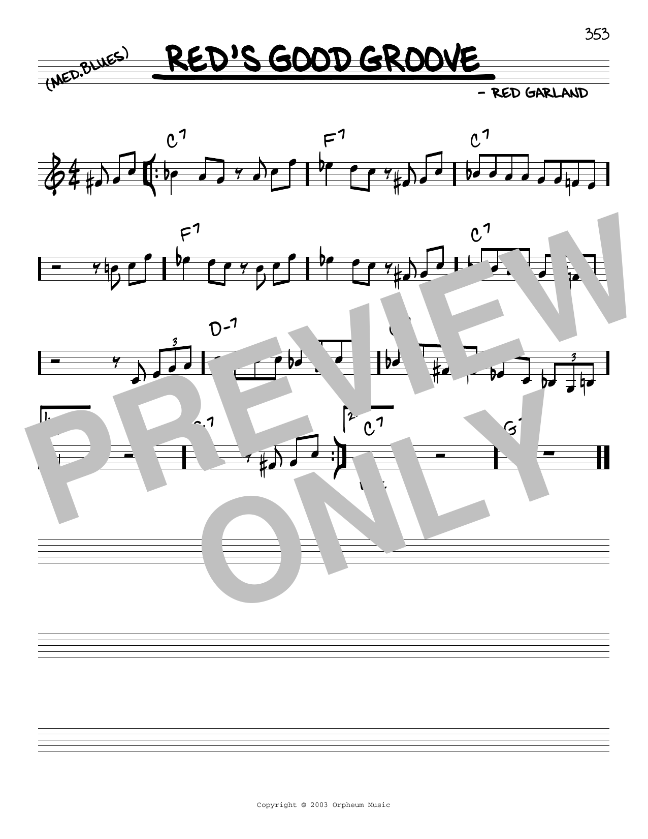 Red Garland Red's Good Groove Sheet Music Notes & Chords for Real Book – Melody & Chords - Download or Print PDF