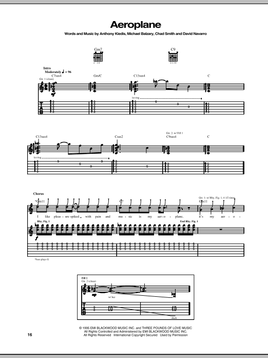 Red Hot Chili Peppers Aeroplane Sheet Music Notes & Chords for Guitar Tab - Download or Print PDF