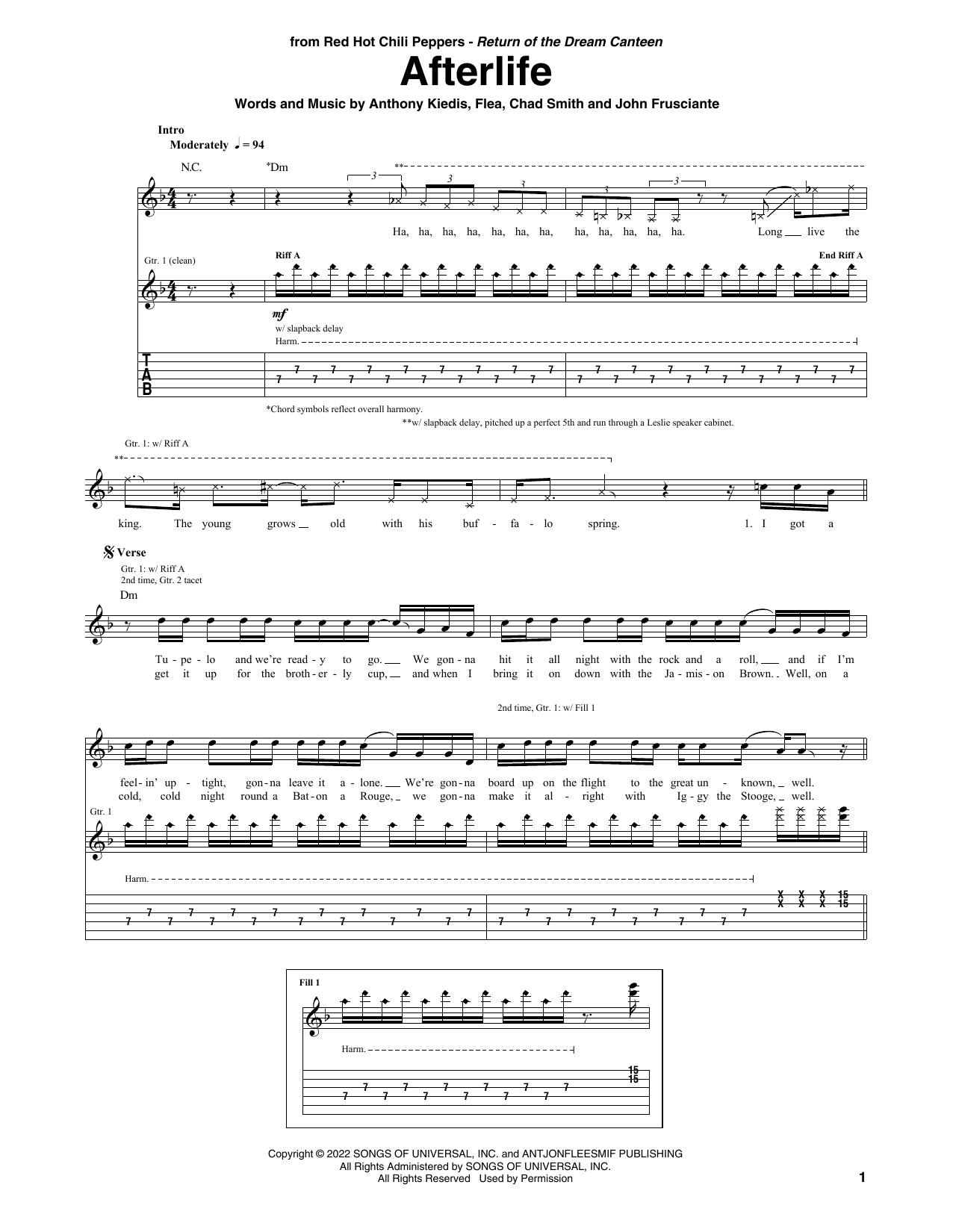 Red Hot Chili Peppers Afterlife Sheet Music Notes & Chords for Guitar Tab - Download or Print PDF