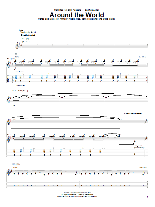 Red Hot Chili Peppers Around The World Sheet Music Notes & Chords for Bass Guitar Tab - Download or Print PDF