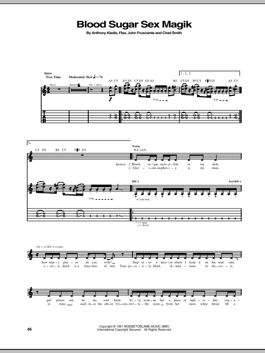 Red Hot Chili Peppers Blood Sugar Sex Magik Sheet Music Notes & Chords for Bass Guitar Tab - Download or Print PDF
