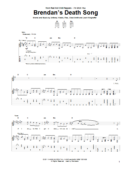 Red Hot Chili Peppers Brendan's Death Song Sheet Music Notes & Chords for Guitar Tab - Download or Print PDF