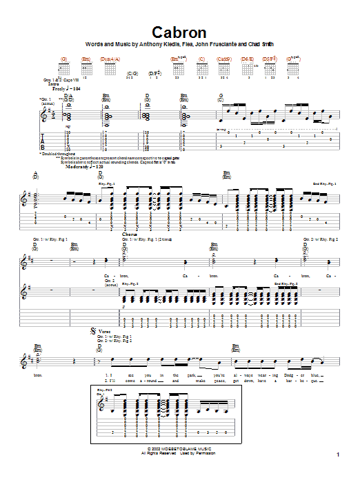 Red Hot Chili Peppers Cabron Sheet Music Notes & Chords for Guitar Tab - Download or Print PDF