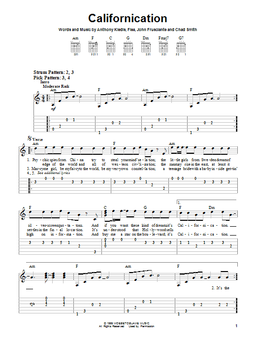 Red Hot Chili Peppers Californication Sheet Music Notes & Chords for Lyrics & Chords - Download or Print PDF