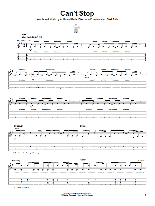 Red Hot Chili Peppers Can't Stop Sheet Music Notes & Chords for Bass Guitar Tab - Download or Print PDF