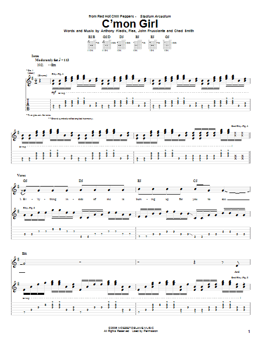 Red Hot Chili Peppers C'Mon Girl Sheet Music Notes & Chords for Bass Guitar Tab - Download or Print PDF