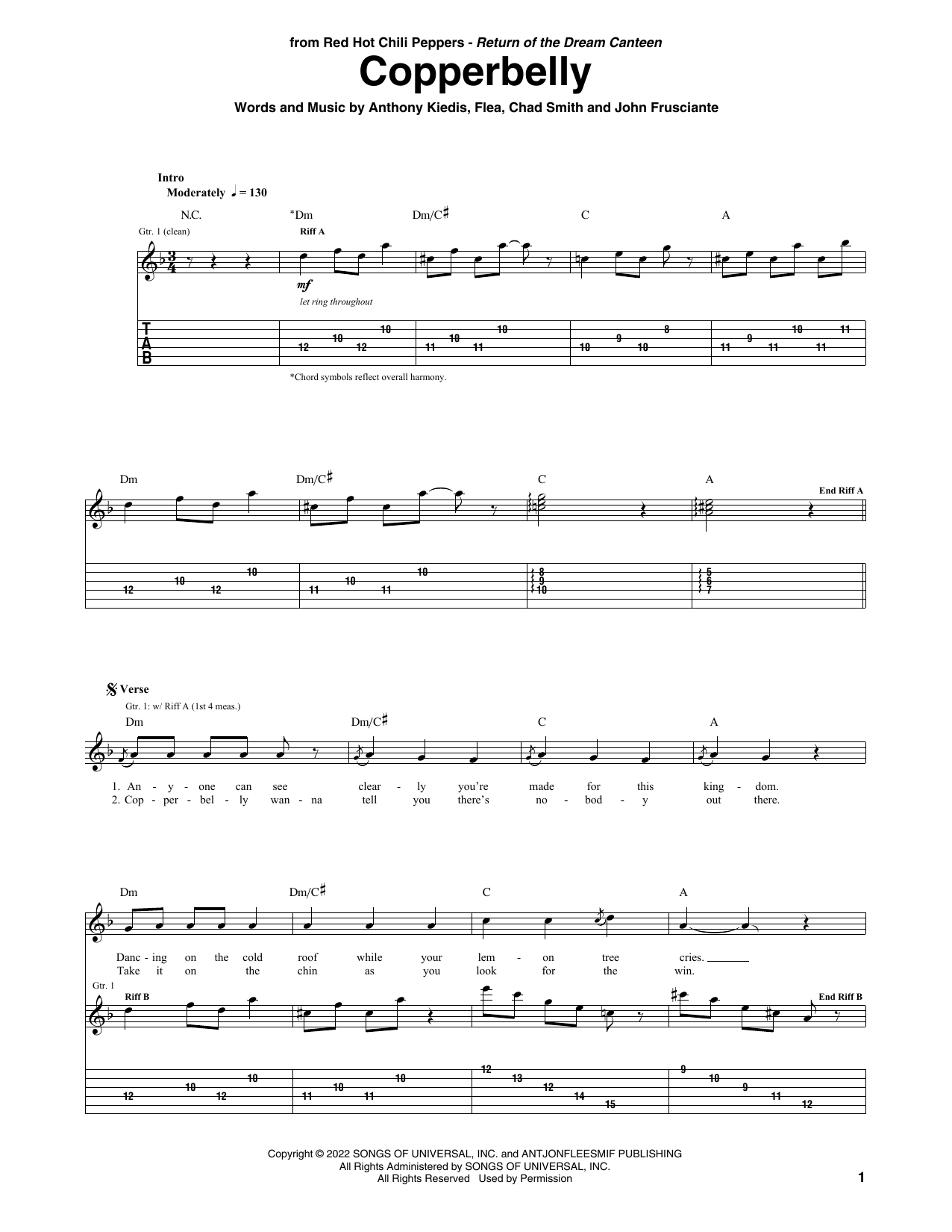 Red Hot Chili Peppers Copperbelly Sheet Music Notes & Chords for Guitar Tab - Download or Print PDF